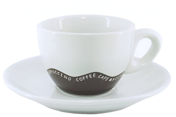 Taza porcelana redonda ondas marrón con plato - Imagen 3