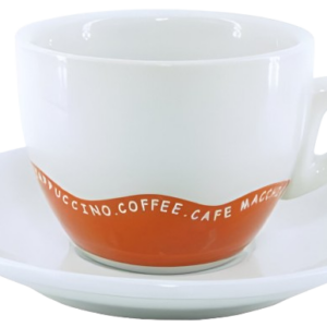 Taza porcelana redonda ondas naranjas con plato
