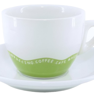 Taza porcelana redonda ondas verdes con plato