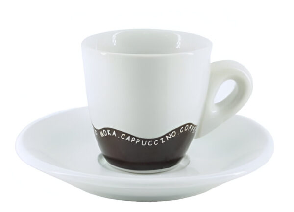 Taza porcelana redonda ondas marrón con plato - Imagen 2