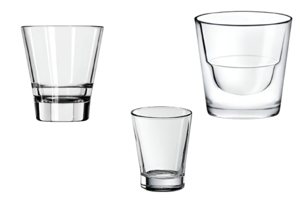 Vaso cafeino, vaso cortado cónico apilable, vaso carajillo